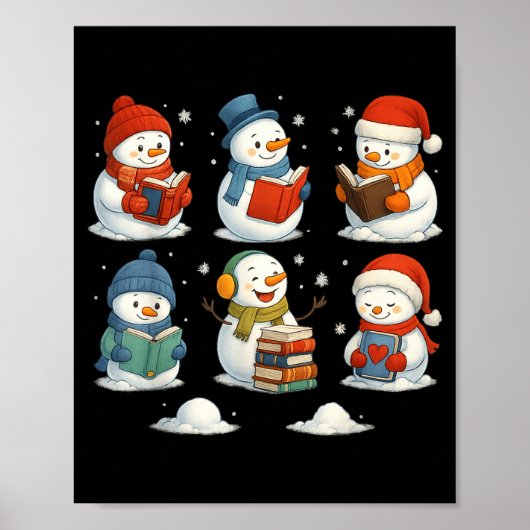 Cute Snowman Reading Books Christmas Winter Book L Poster (Vorne)
