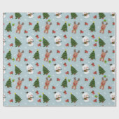 Cute Snowman, Reindeer & Christmas Tree Wrapping Geschenkpapier (Flach)