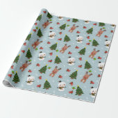 Cute Snowman, Reindeer & Christmas Tree Wrapping Geschenkpapier (Ungerollt)