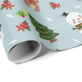 Cute Snowman, Reindeer & Christmas Tree Wrapping Geschenkpapier (Rolleneckpunkt)