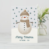 Cute Snowman Snowflakes Drawing Christmas Feiertagskarte (Stehend Vorderseite)