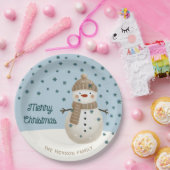 Cute Snowman Snowflakes Drawing Name Christmas Pappteller (Party)