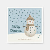 Cute Snowman Snowflakes Drawing Name Christmas Serviette (Vorderseite)