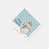 Cute Snowman Snowflakes Drawing Name Christmas Serviette (Ecke)
