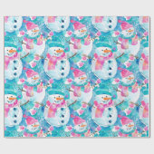 Cute snowman turquoise watercolor pattern geschenkpapier (Flach)