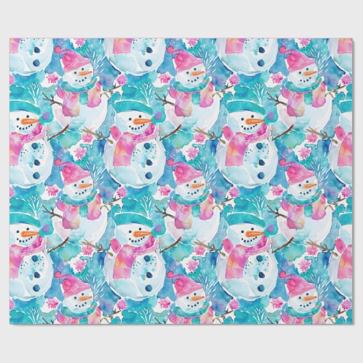 Cute snowman turquoise watercolor pattern geschenkpapier (Flach)