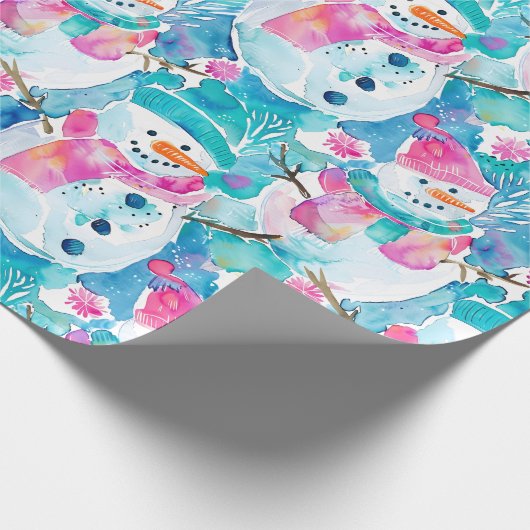 Cute snowman turquoise watercolor pattern geschenkpapier (Ecke)