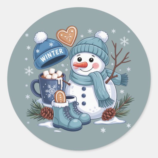 Cute Snowman Winter Season Vibes Christmas Holiday Runder Aufkleber (Vorderseite)