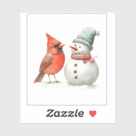 Cute Snowman with Bird Winter Christmas Scene Aufkleber