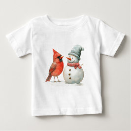 Cute Snowman with Bird Winter Christmas Scene Baby T-shirt