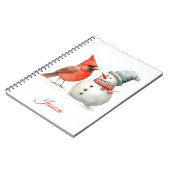 Cute Snowman with Bird Winter Christmas Scene Notizblock (Linke Seite)