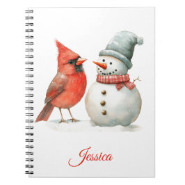 Cute Snowman with Bird Winter Christmas Scene Notizblock