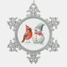 Cute Snowman with Bird Winter Christmas Scene Schneeflocken Zinn-Ornament