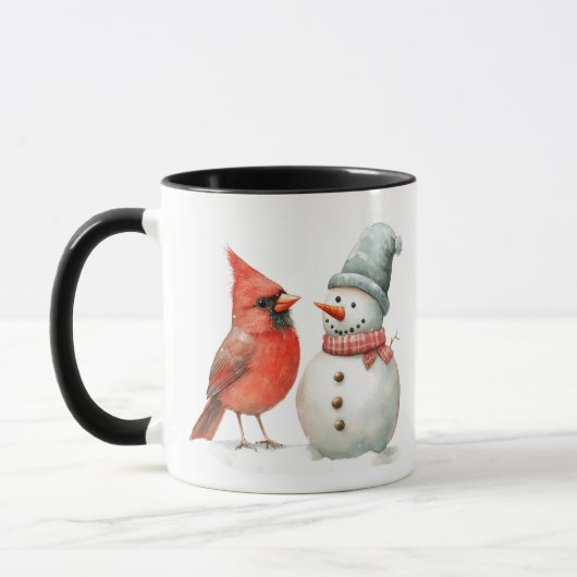 Cute Snowman with Bird Winter Christmas Scene Tasse (Links)