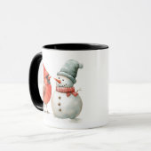 Cute Snowman with Bird Winter Christmas Scene Tasse (Vorderseite Links)