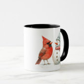 Cute Snowman with Bird Winter Christmas Scene Tasse (VorderseiteRechts)