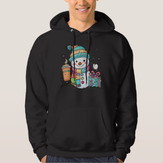 Cute Snowman with Coffee and Gift - Pastel Christm Hoodie