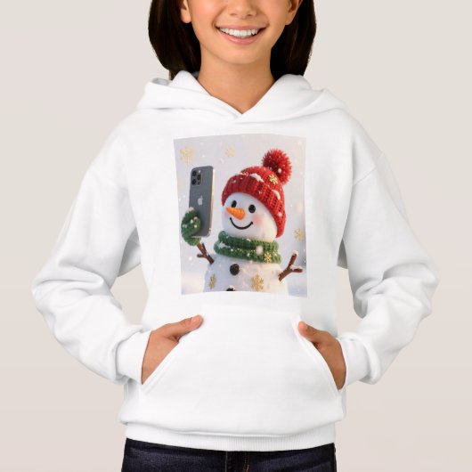 Cute Snowman With Phone Kids Hoodie (Vorderseite)