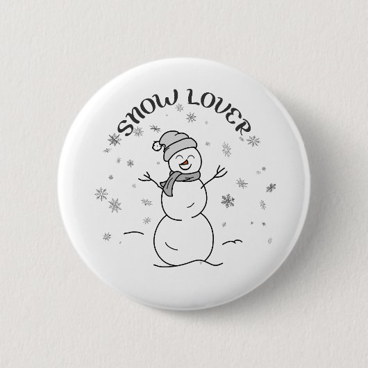 Cute Snowman with SNOW LOVER Text and Snowflakes Button (Vorderseite)