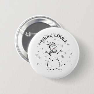 Cute Snowman with SNOW LOVER Text and Snowflakes Button
