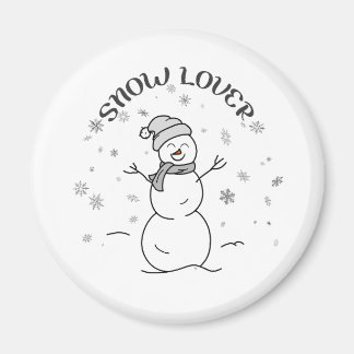Cute Snowman with SNOW LOVER Text and Snowflakes Magnet