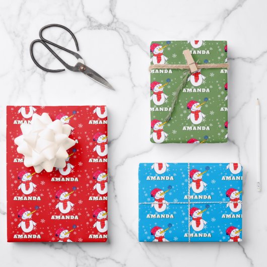 Cute Snowman with Snowflakes Kids Christmas Geschenkpapier Set (Vorderseite)