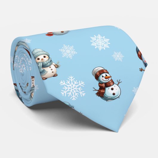Cute Snowmen and Snowflakes Christmas Pattern Krawatte (Gerollt)