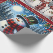 Cute Snowmen Christmas Wrapping Paper with Text Geschenkpapier (Ecke)