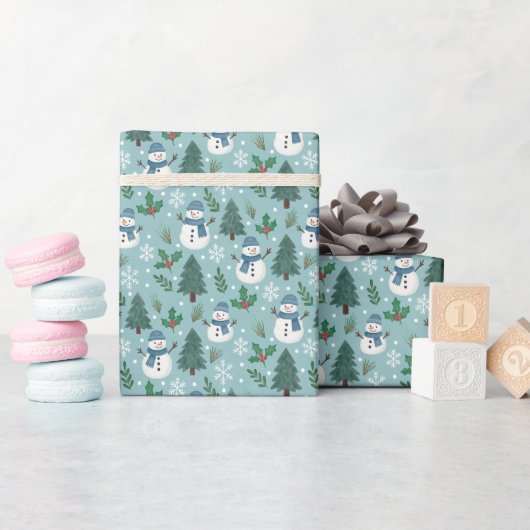 Cute Snowmen Winter Pattern Wrapping Paper Roll Geschenkpapier (Babyparty)