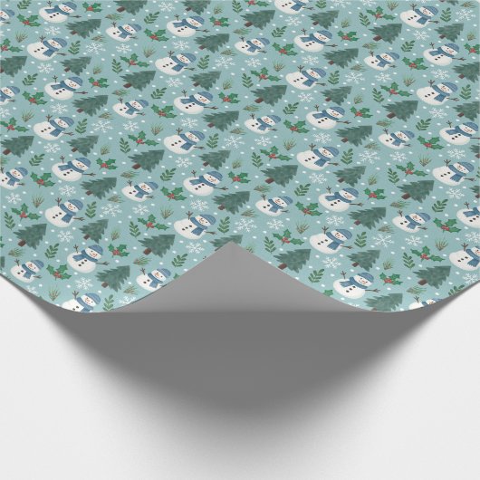 Cute Snowmen Winter Pattern Wrapping Paper Roll Geschenkpapier (Ecke)