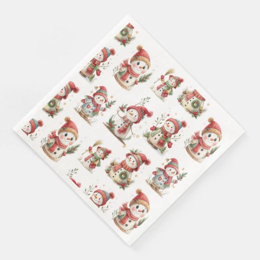 Cute snowmen with hats serviette (Ecke)