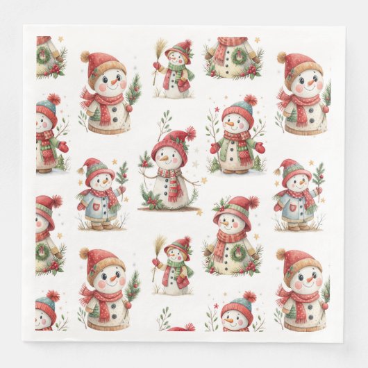 Cute snowmen with hats serviette (Vorderseite)