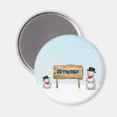 Cute Snowmen with Personalized Name Plate Magnet (Vorderseite/Rückseite)