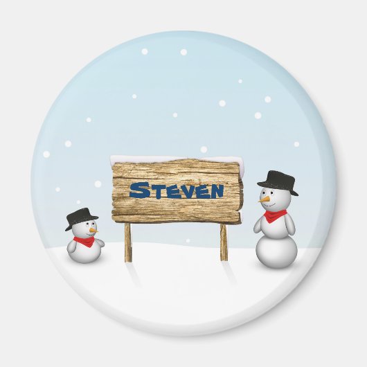 Cute Snowmen with Personalized Name Plate Magnet (Vorne)