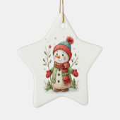 Cute snowmen with Santa hats and holly Keramik Ornament (Rechts)