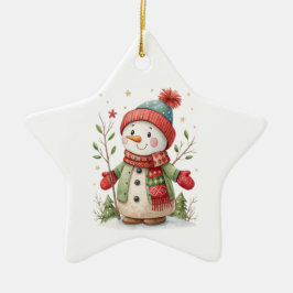 Cute snowmen with Santa hats and holly Keramik Ornament