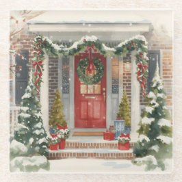 Cute Snowy Christmas Porch  Glasuntersetzer