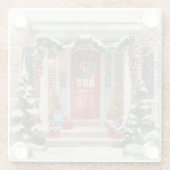 Cute Snowy Christmas Porch Glasuntersetzer (Rückseite)
