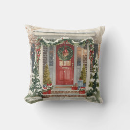 Cute Snowy Christmas Porch  Kissen