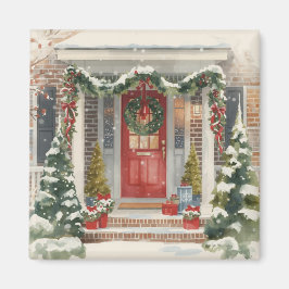 Cute Snowy Christmas Porch  Magnet