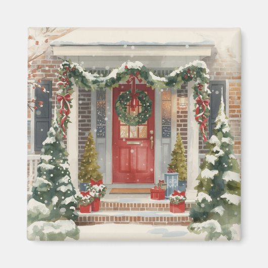 Cute Snowy Christmas Porch Magnet (Vorne)