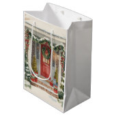 Cute Snowy Christmas Porch Mittlere Geschenktüte (Vorderseite Schrägansicht)