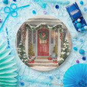 Cute Snowy Christmas Porch Pappteller (Party)