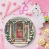 Cute Snowy Christmas Porch Pappteller (Party)