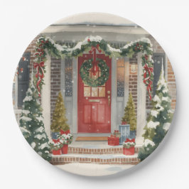Cute Snowy Christmas Porch  Pappteller