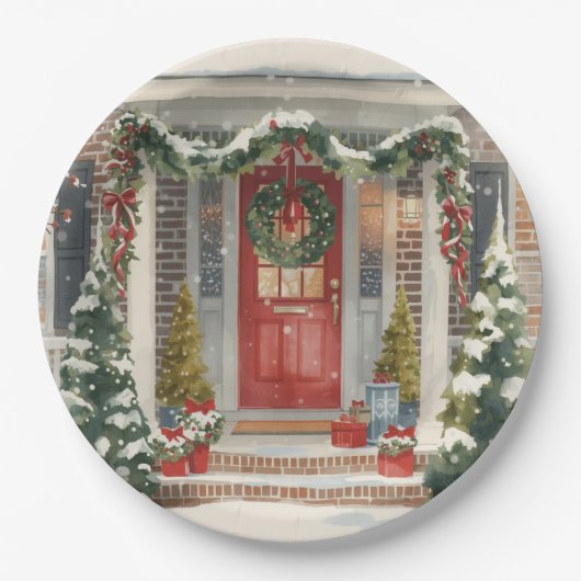Cute Snowy Christmas Porch Pappteller (Vorderseite)