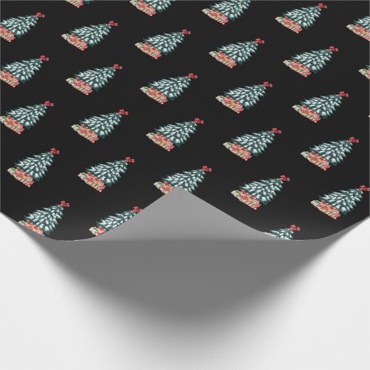 Cute Snowy Christmas Tree Black Geschenkpapier (Ecke)