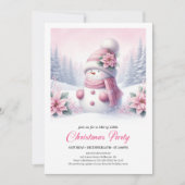 Cute Snowy Forest Pink Snowman Kids Invite Digital Einladung (Vorderseite)