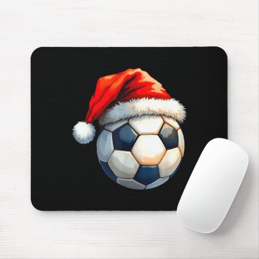 Cute Soccer Ball Christmas Santa Hat Funny Holiday Mousepad (Mit Mouse)