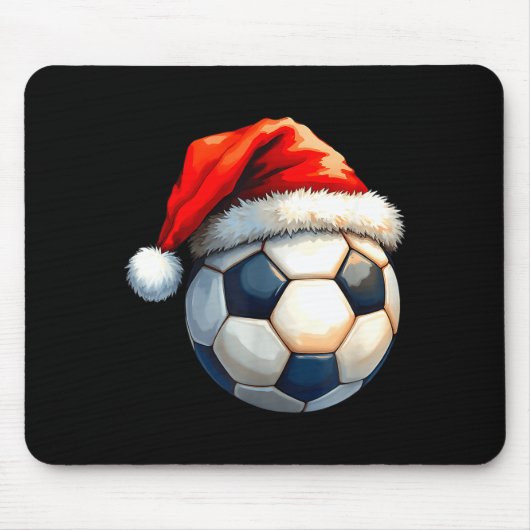 Cute Soccer Ball Christmas Santa Hat Funny Holiday Mousepad (Vorne)